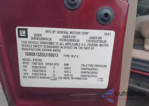 2002 Chevrolet Tahoe Ls from USA, damaged, VIN 1GNEK13Z62J168813